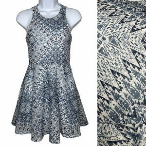 AEROPOSTALE Wms Sz S Blue White Lace Lined Geometric A Line Open Back High Neck